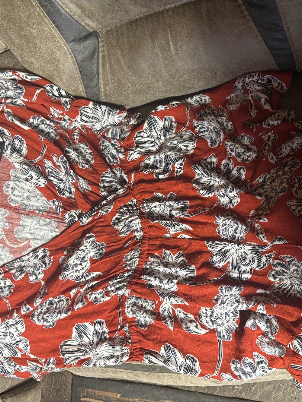 Who What Wear Orange Floral Maxi Skirt with White & Black Print